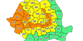 cod portocaliu de ploi insemnate cantitativ in vestul tarii si in aproape toata zona montana pana vineri la pranz